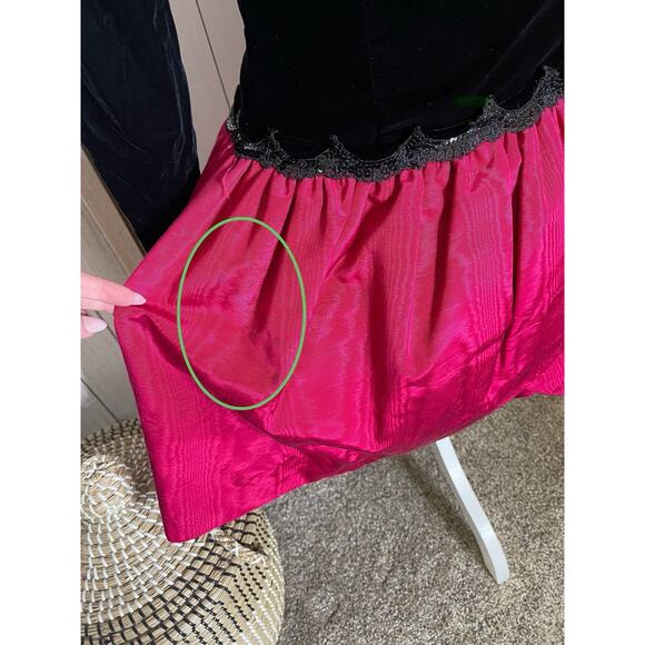 Vintage 80s Scott McClintock Black Velvet Pink Drop Waist Dress Sz 4 Goth - Picture 7 of 11